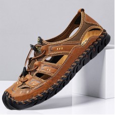 Men Hard Wearing Hollow Out Elastic Band Casual Handmade Sandals